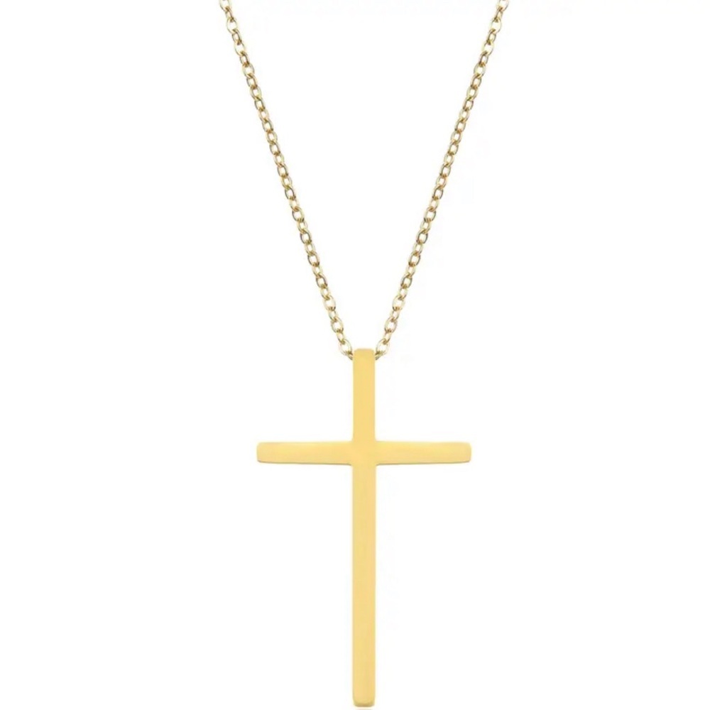 18K Gold Plated and Silver Stainless Steel Cross Shaped Pendant Necklace